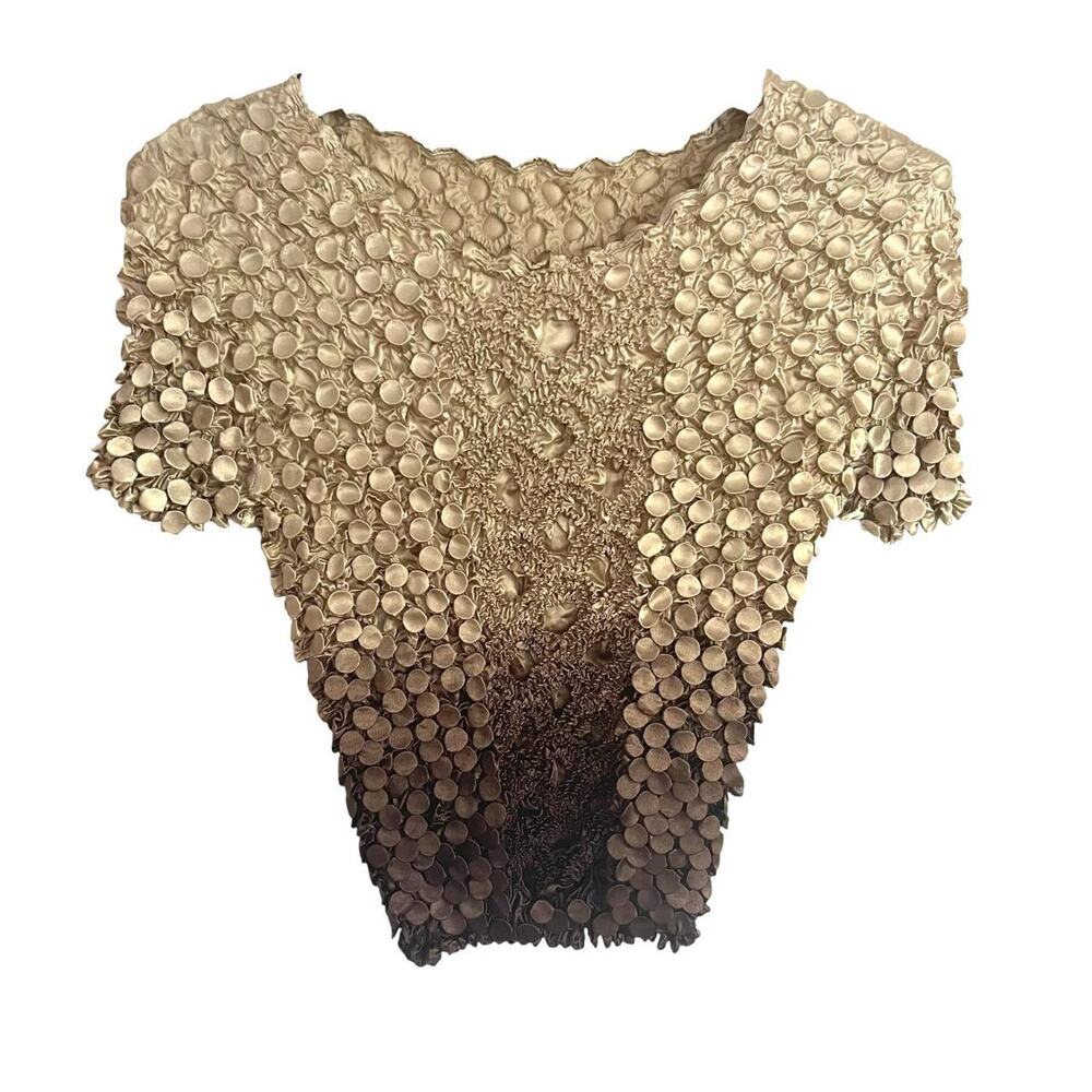 Beige and Brown Ruched Circle Top: Y2K, Modern